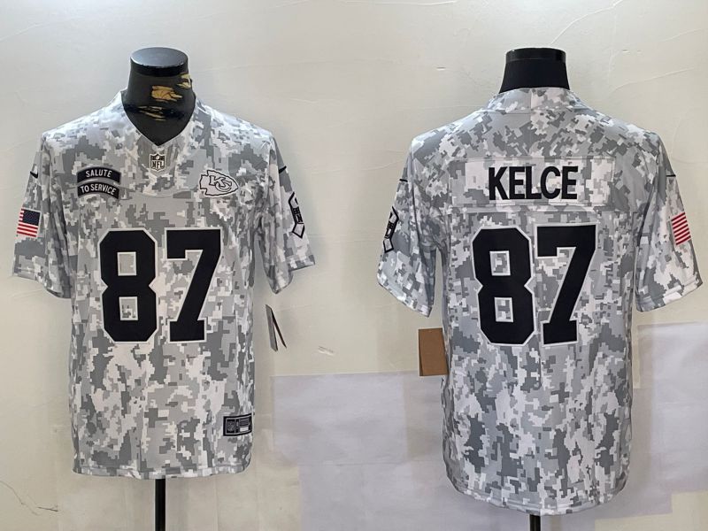 Men Kansas City Chiefs 87 Kelce Nike Arctic Camo 2024 Salute to Service Limited NFL Jersey style 4